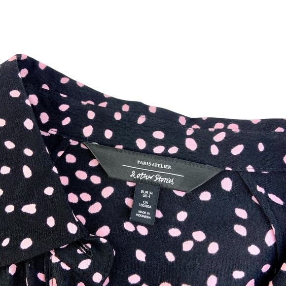 &Other Stories Button Front Black Long Sleeve Mini Dress - Picture 4 of 5